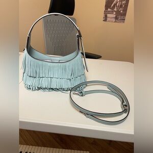 Kate Spade mini 454 Suede Blue Fringe crossbody tote bag